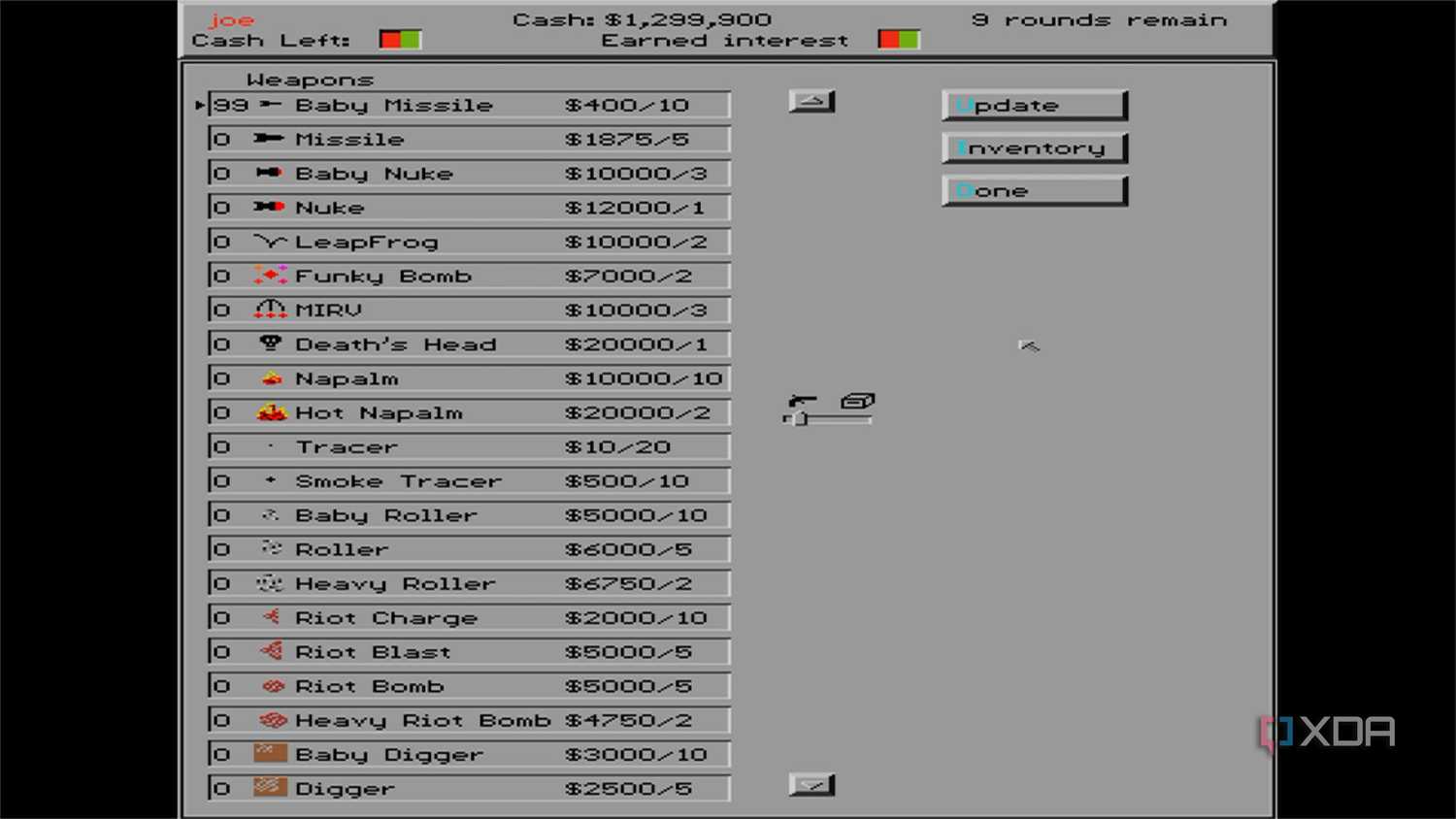 screenshot of scorched earth game