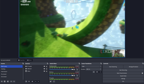 Screenshot of OBS Studio using a scene with a webcam and a window capture feed