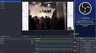 Screenshot of OBS Studio using a scene with a webcam and a window capture feed