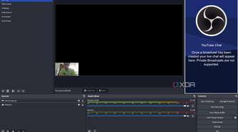 Screenshot of OBS Studio using a scene with a webcam and a blank game capture