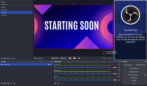 Screenshot of OBS Studio using a scene with a a video saying "Starting soon"