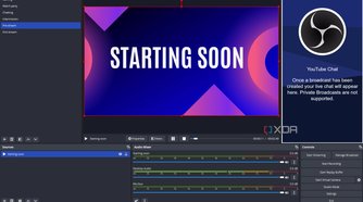 Screenshot of OBS Studio using a scene with a a video saying "Starting soon"
