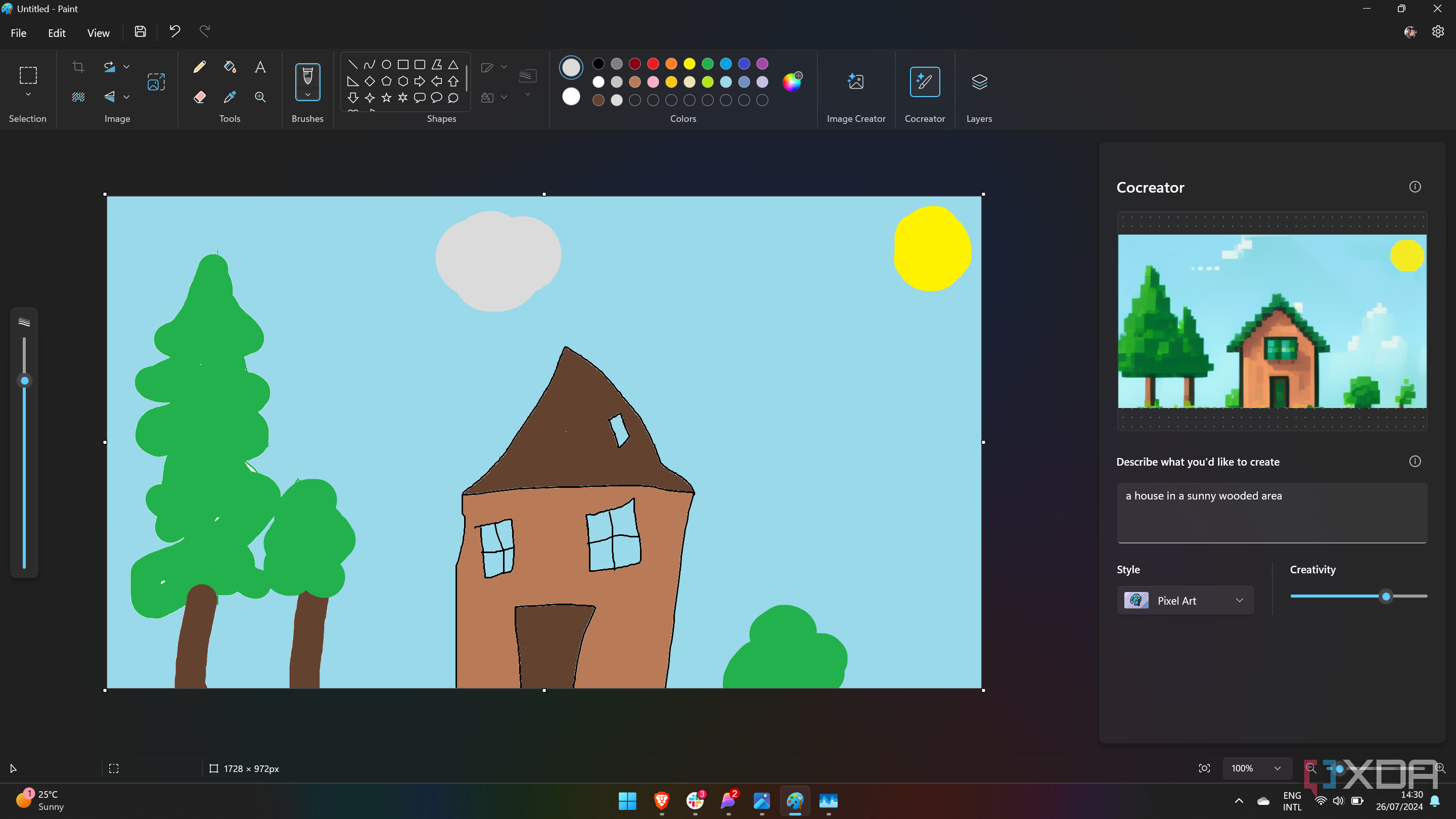 Screenshot of Paint on a Copilot+ PC generating an image based on a user's doodle