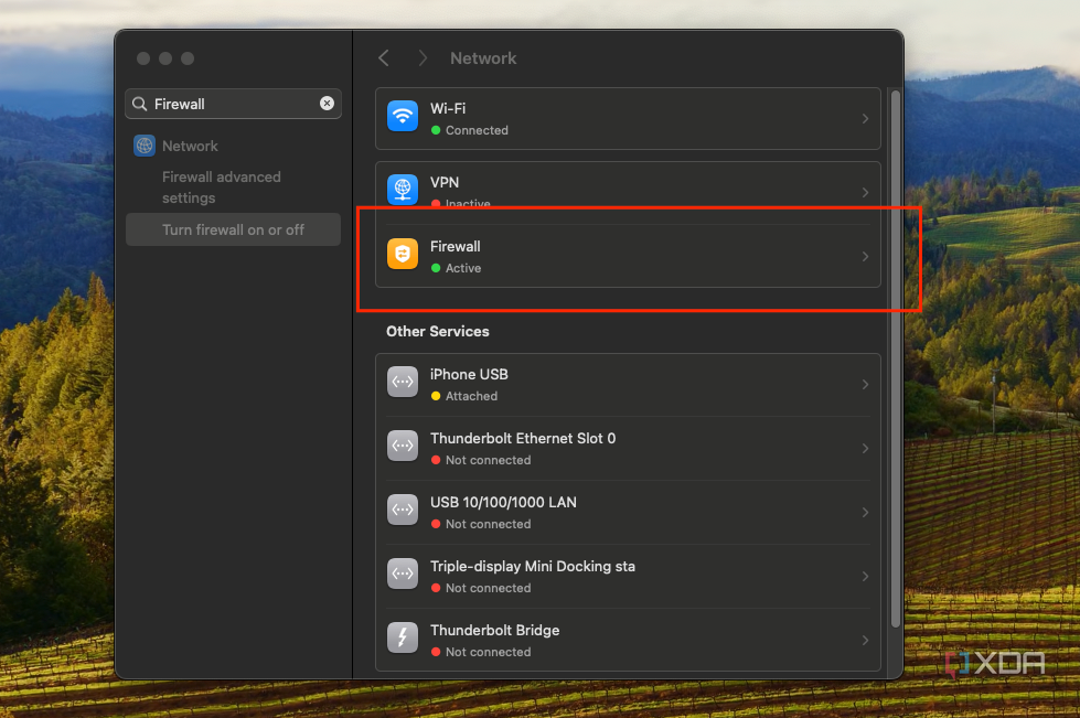 macOS firewall active