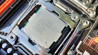 An Intel Xeon E5-2650V4 processor slotted into an X99 motherboard