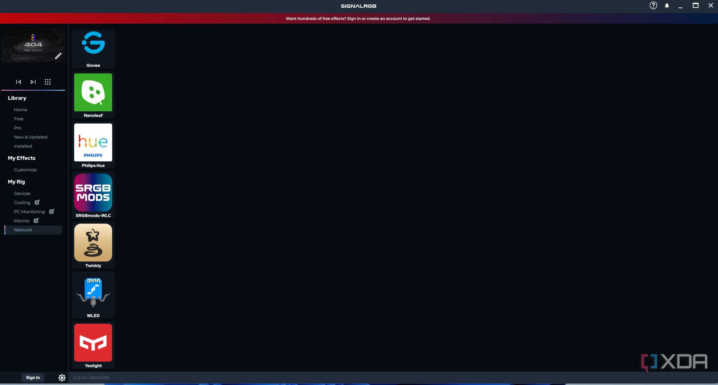 Image showing the SiganlRGB network tab