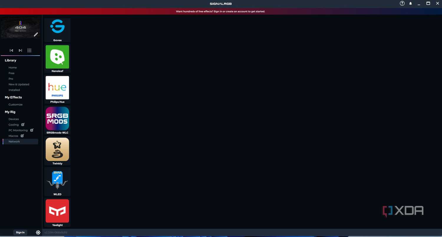 Image showing the SiganlRGB network tab