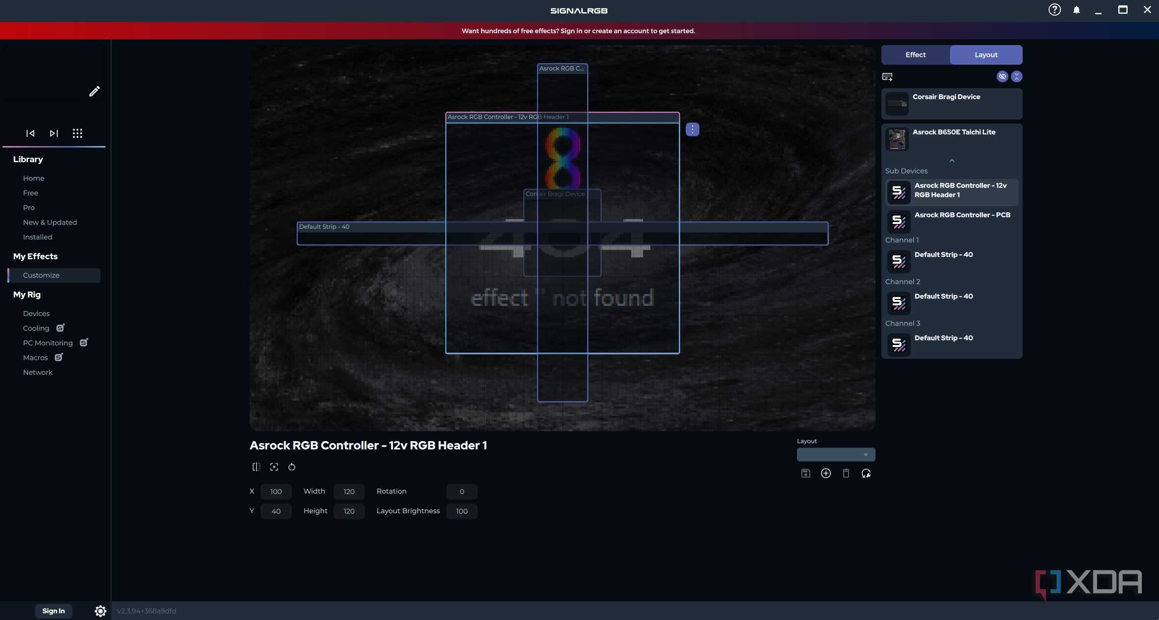 Image showing the setup in Signal RGB my effects