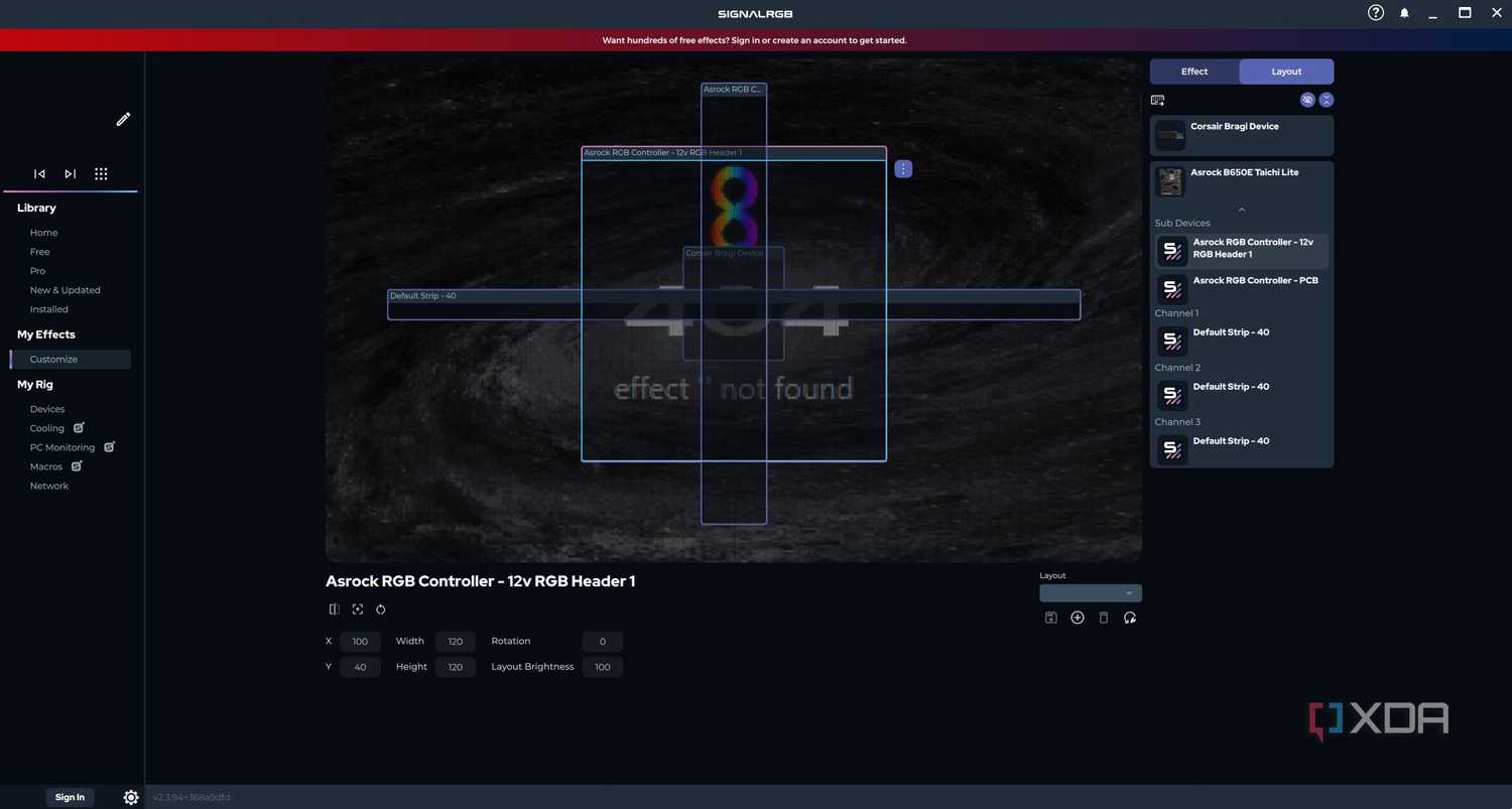 Image showing the setup in Signal RGB my effects
