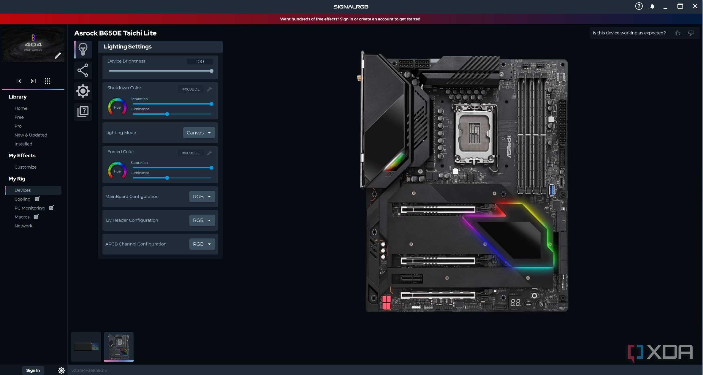 Image showing the SignalRGB devices under my rig tab