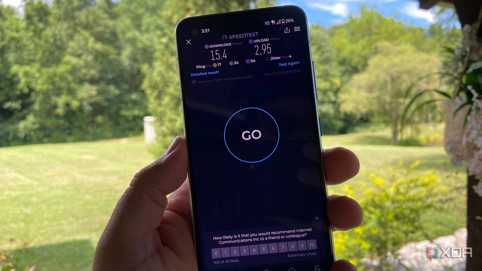 Speed Test app, 15Mbps results