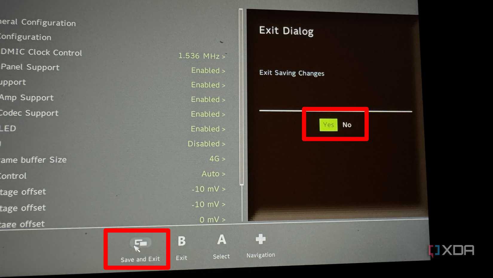 steam deck bios with the save and exit option highlighted