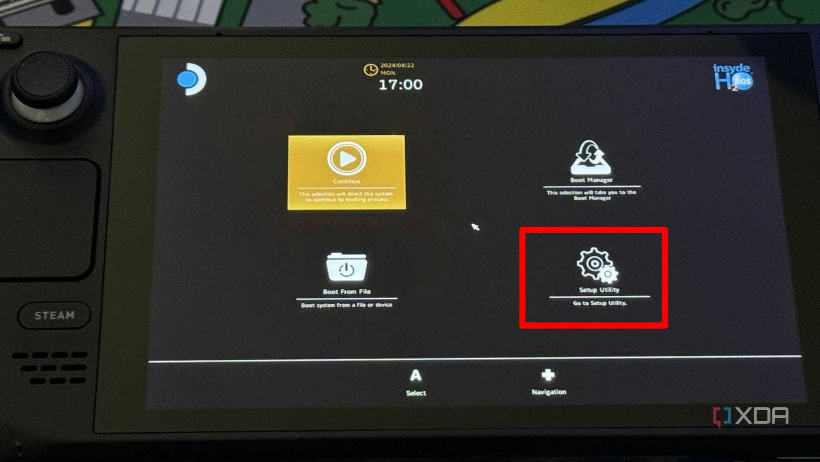 screenshot of steam deck bios showing setup utility highlighted