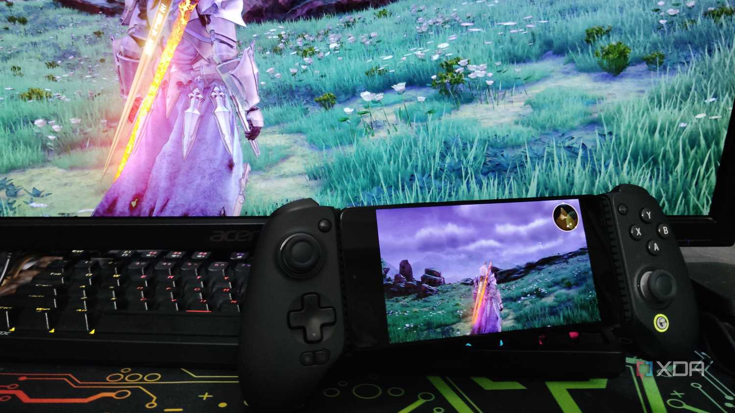 Tales of Arise being streamed to a Poco F5 via Sunshine/Moonlight, with the phone attached to a GameSir Galileo G8+
