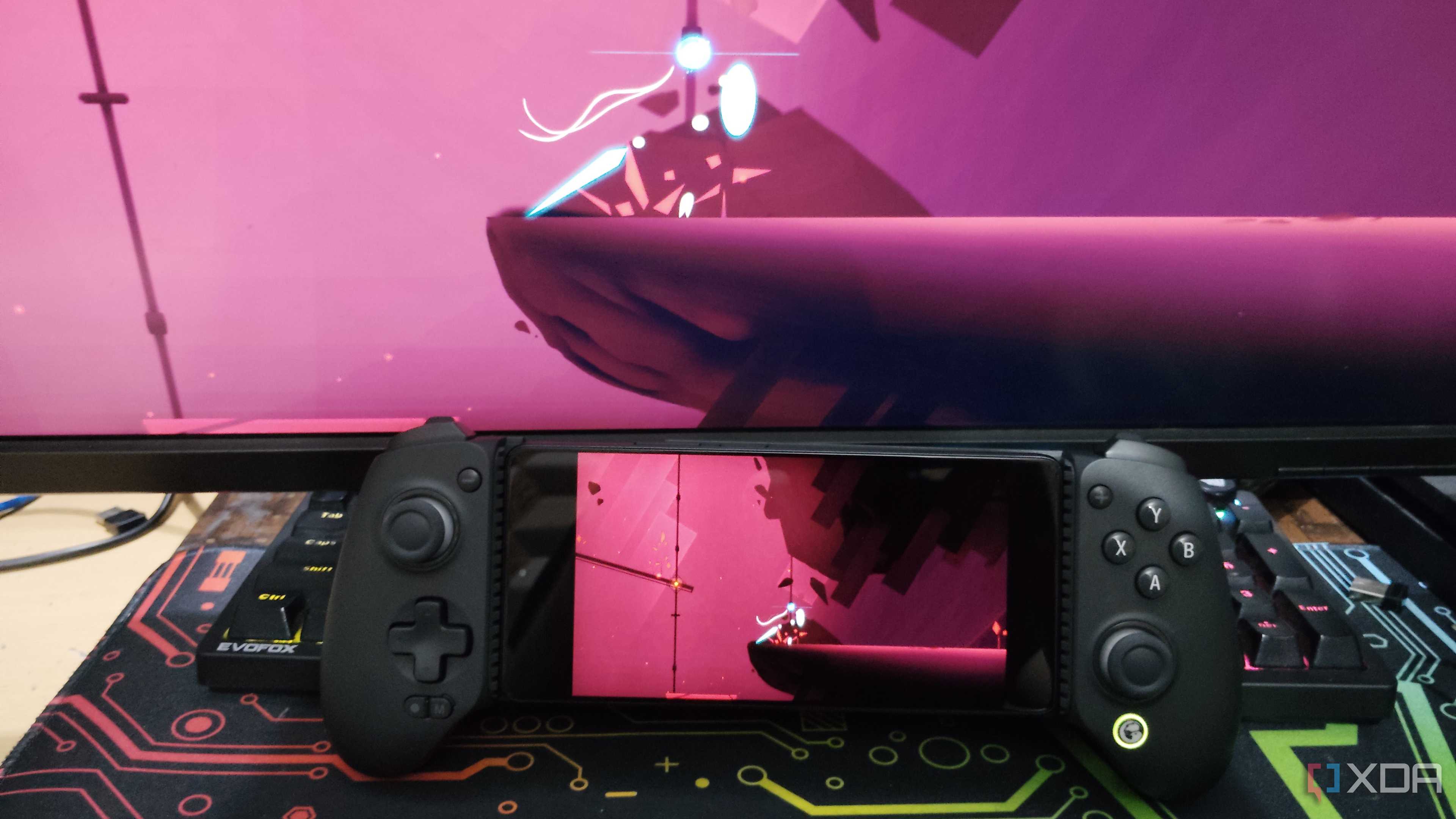 Worldless being streamed to a Poco F5 via Sunshine/Moonlight, with the phone attached to a GameSir Galileo G8+