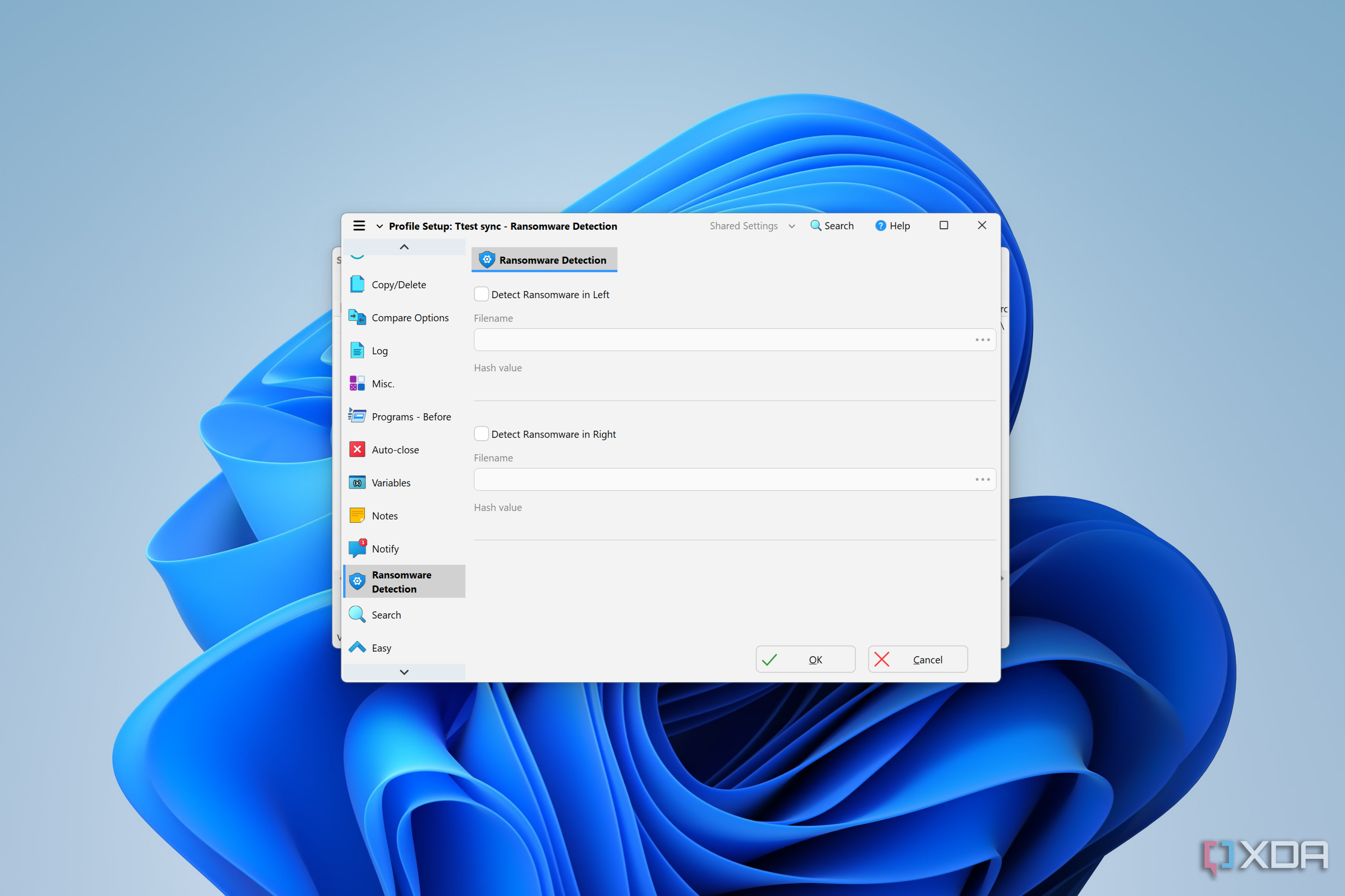 Screenshot of ransomware detection settings in SyncBack