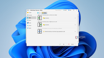 Screenshot of SyncBack profile settings showing options for how to handle folders during a backup