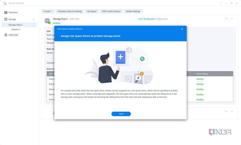 Synology DSM 7.1 Storage Manager adding spare drive