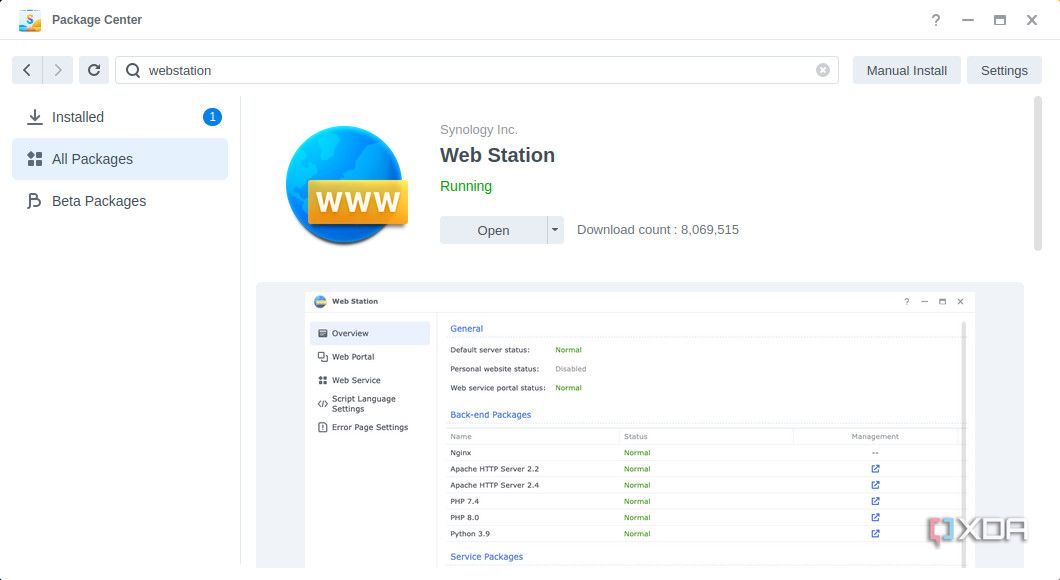 Installing Web Station on Synology DSM 7