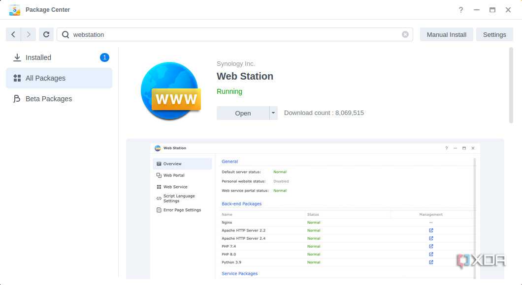 Installing Web Station on Synology DSM 7