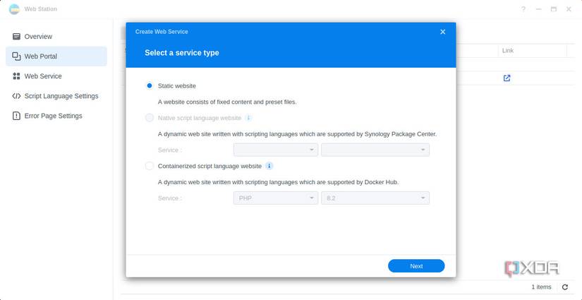 Choose a Synology WebStation service type