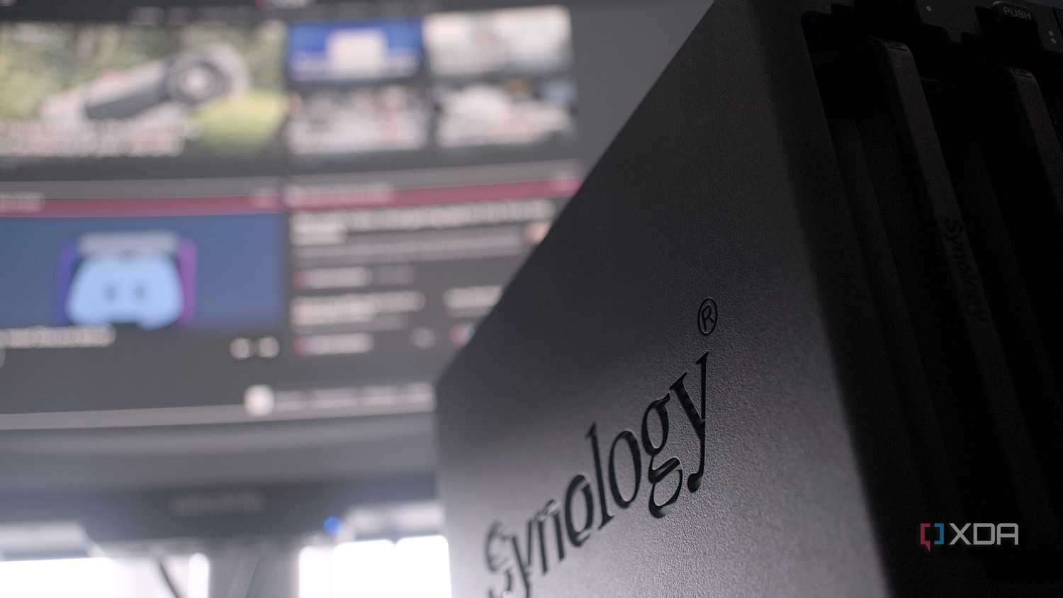 Synology NAS against a monitor on a desk