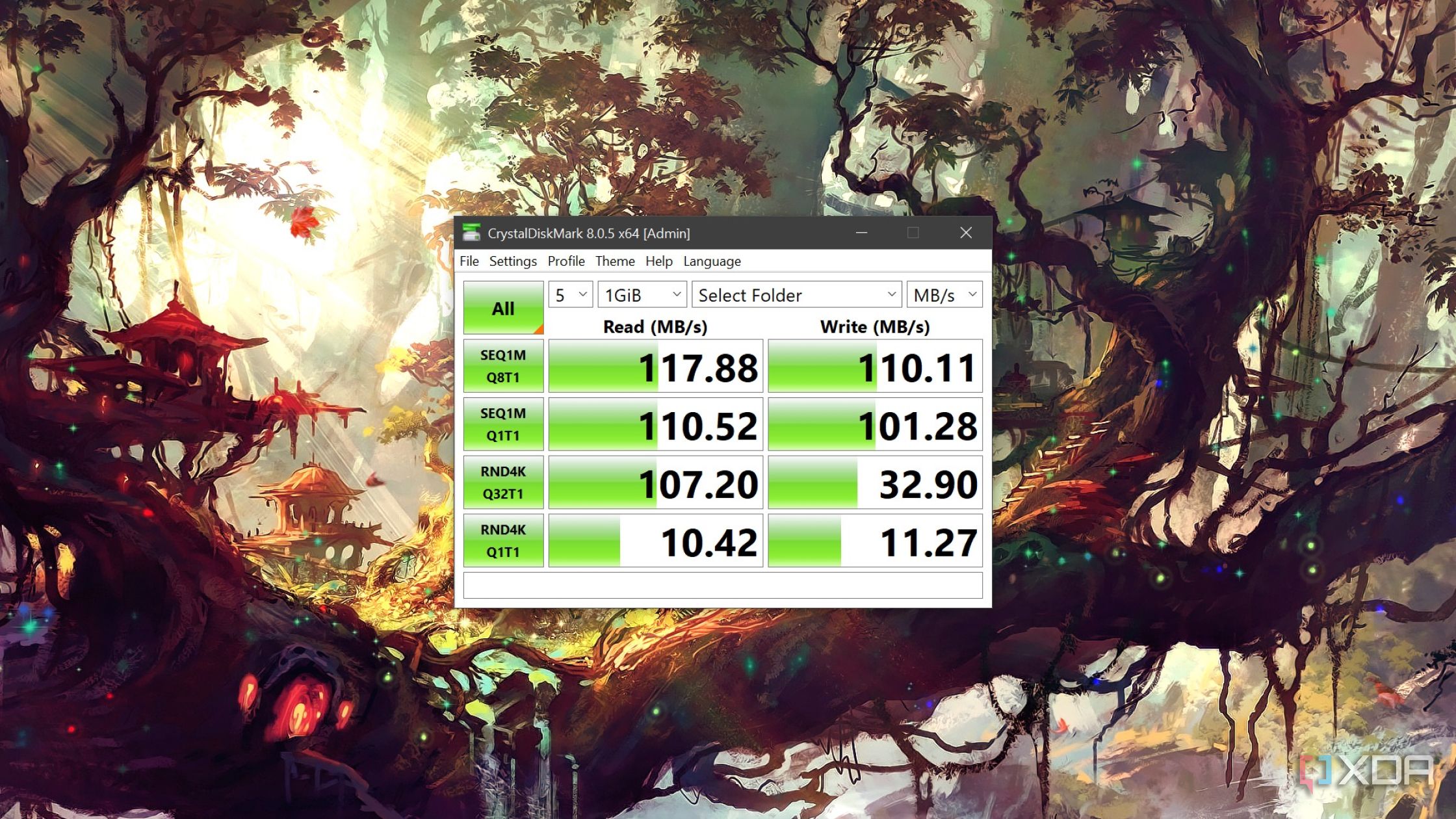 CrystalDiskMark running on an SMB drive in TrueNAS Core