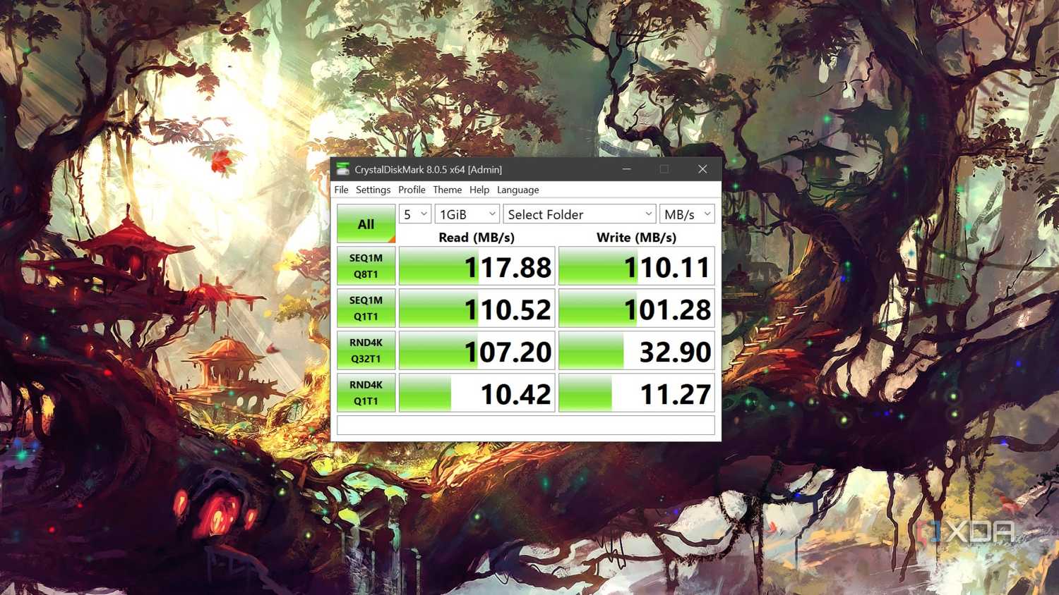 CrystalDiskMark running on an SMB drive in TrueNAS Core