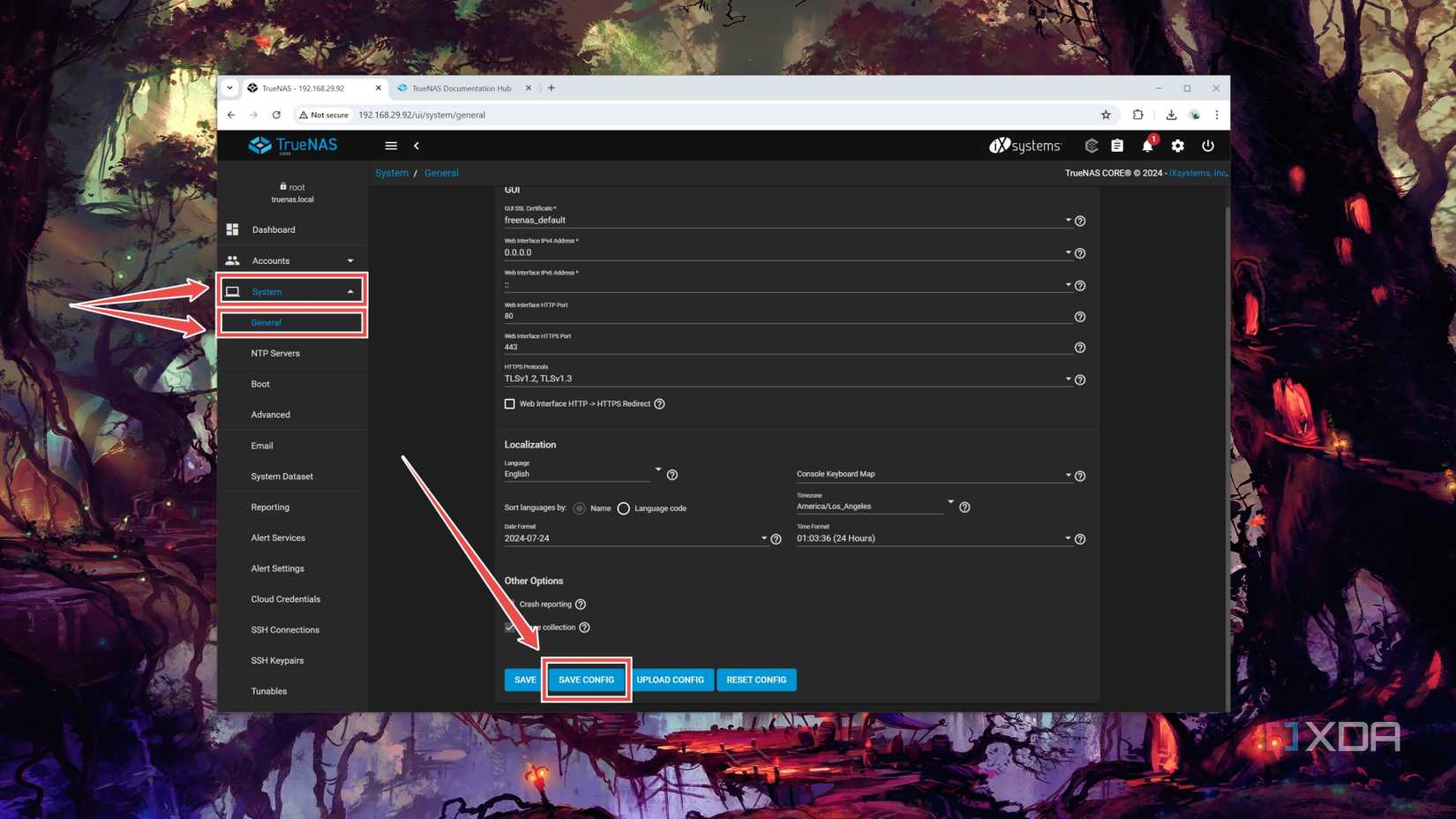 Saving the configuration in TrueNAS Core