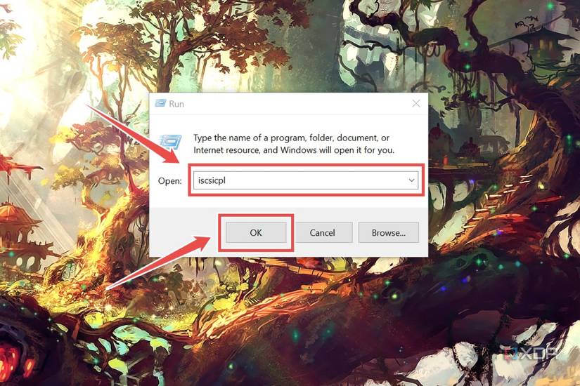 The procedure to open the iSCSI Initiator Properties tool on Windows