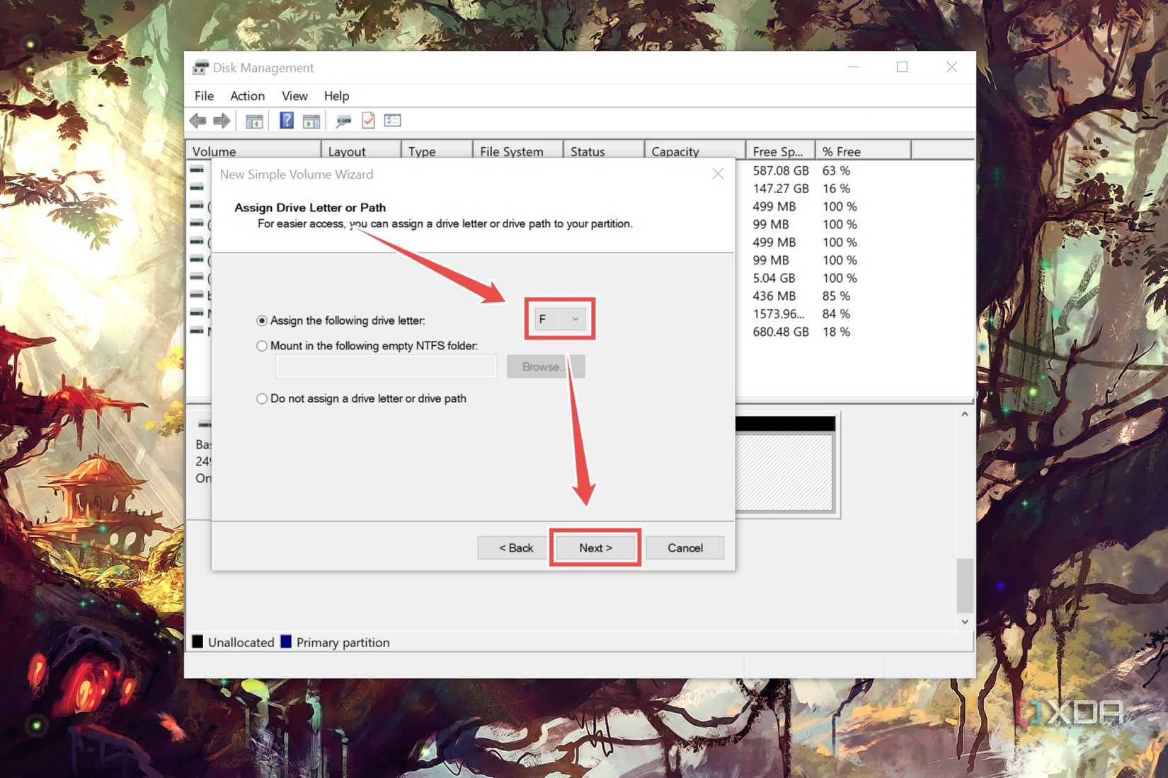 Assigning a drive letter to a drive via the Disk Management utility