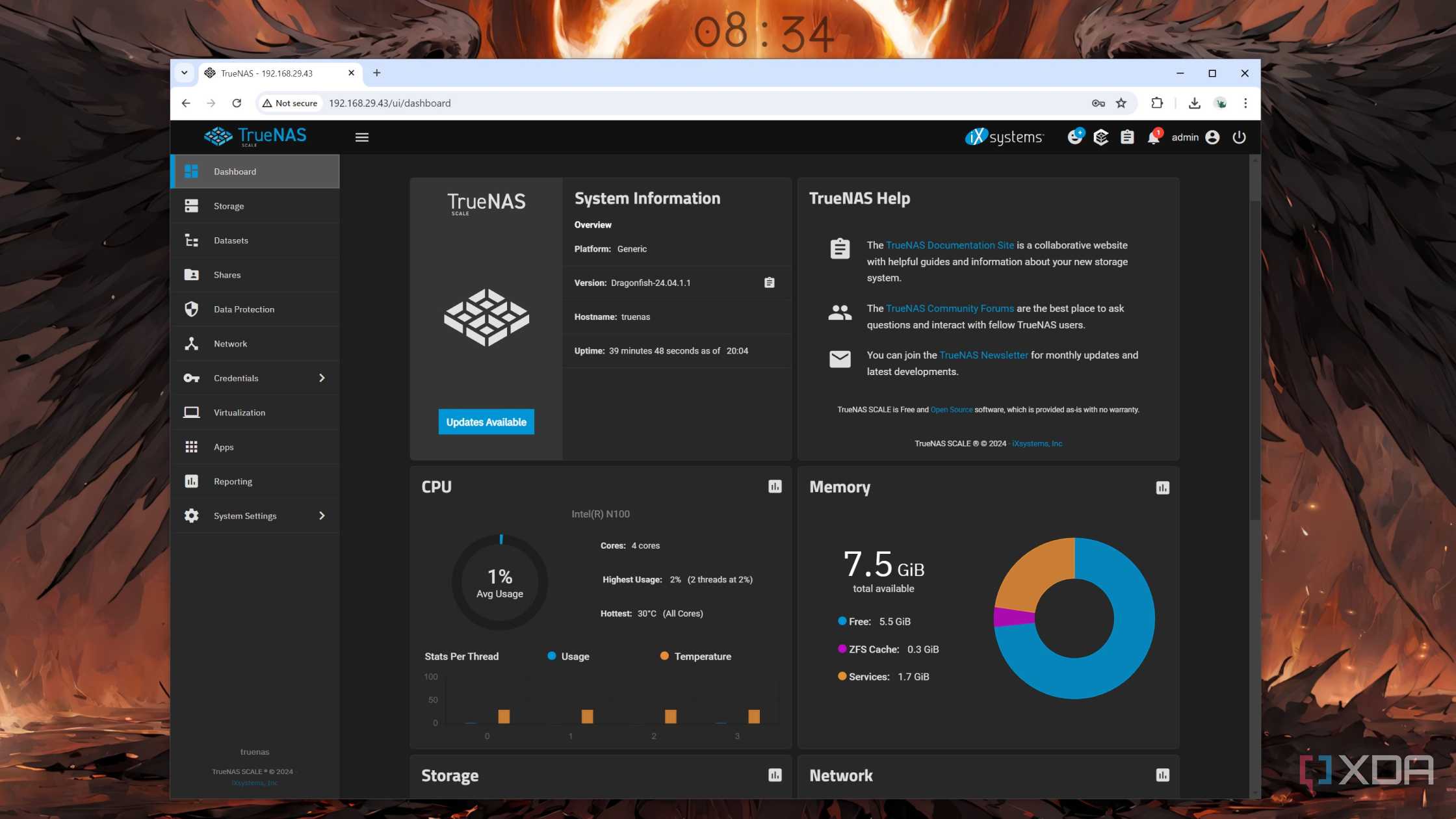 The TrueNAS Scale web UI