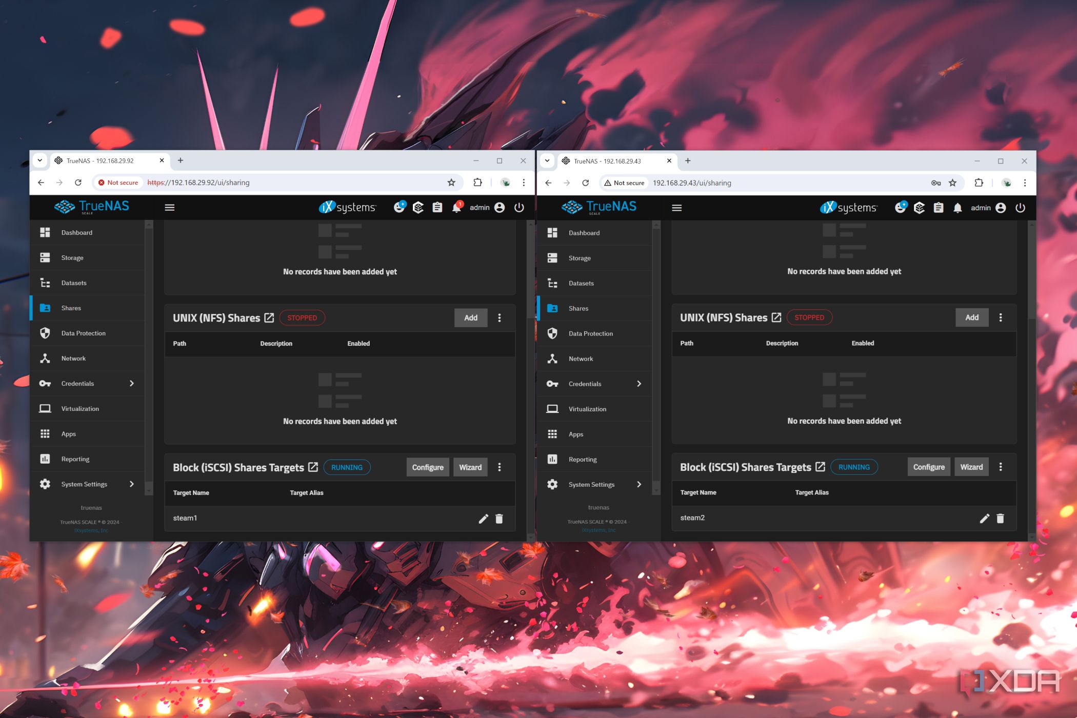 Running TrueNAS Scale on two different devices, with the iSCSI protocol enabled on both