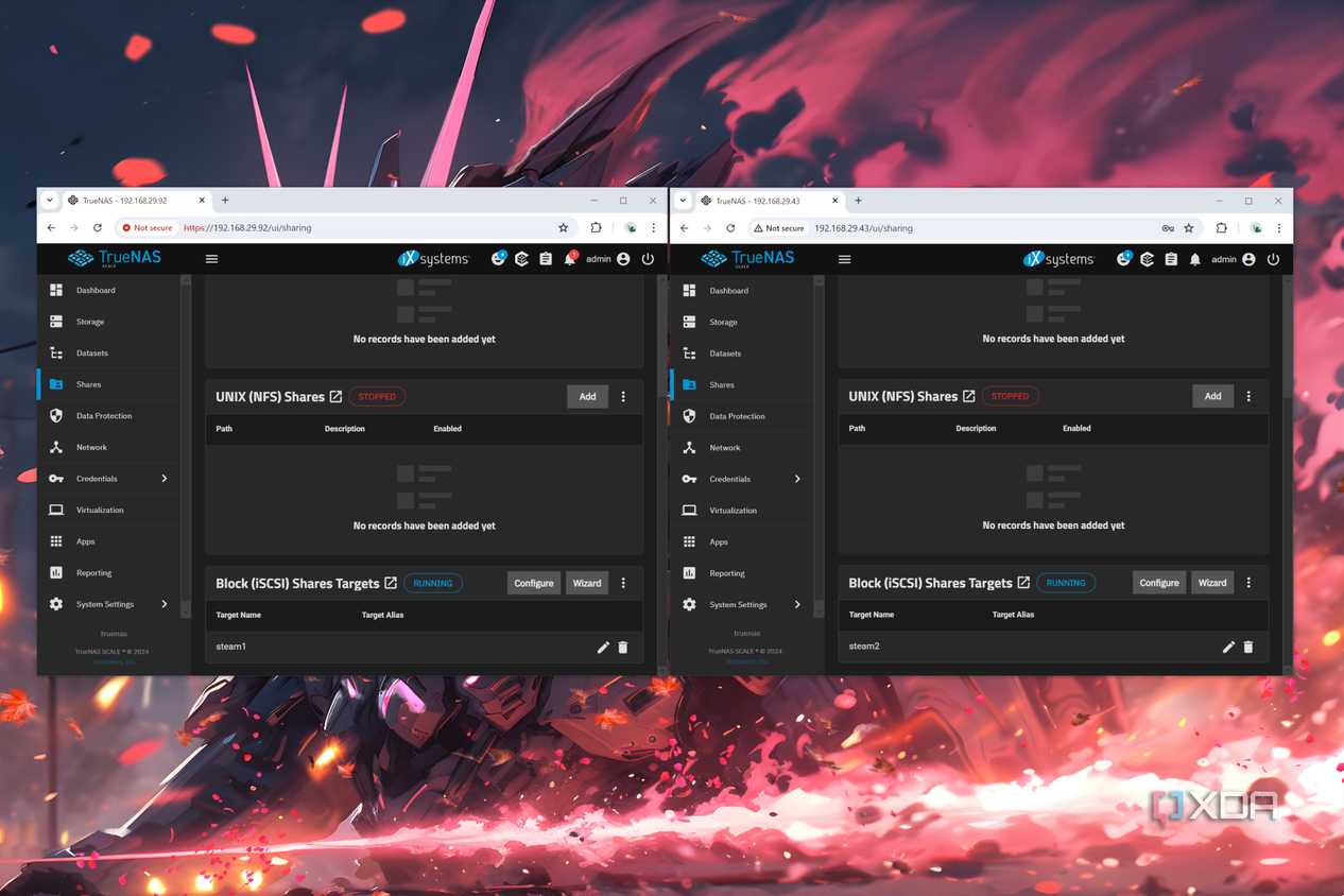 Running TrueNAS Scale on two different devices, with the iSCSI protocol enabled on both