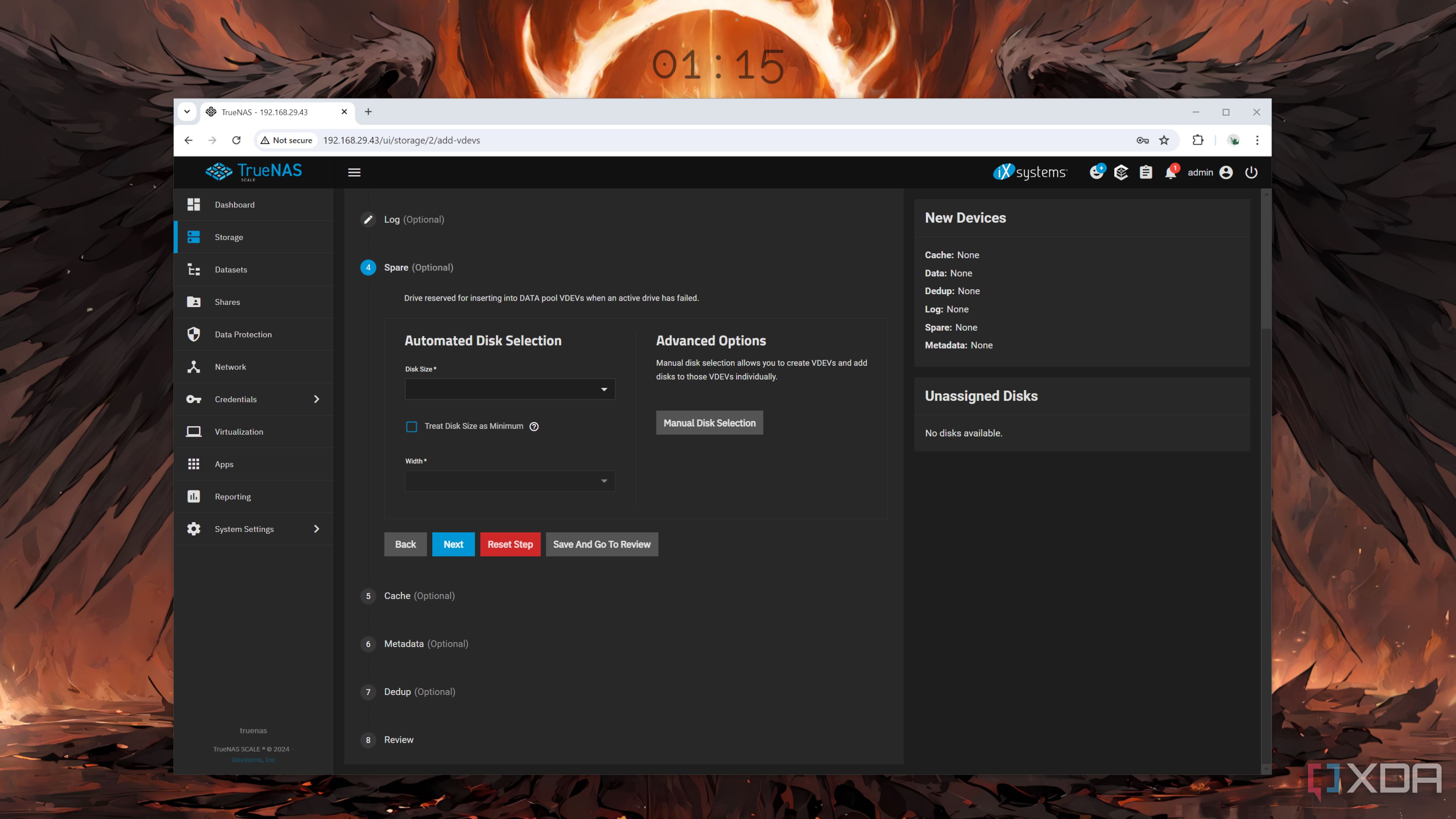 The option to set a spare drive in TrueNAS Scale