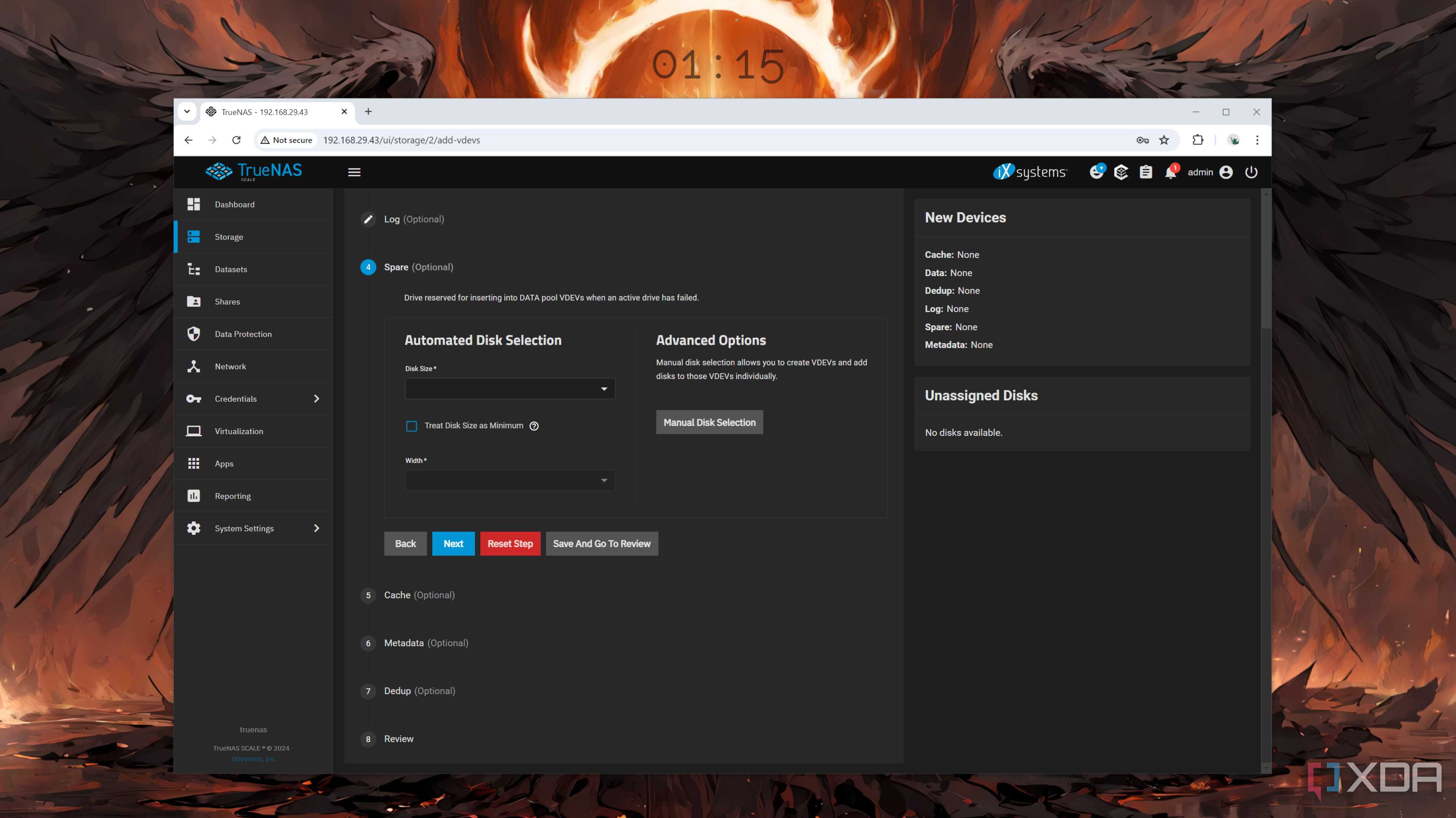 The option to set a spare drive in TrueNAS Scale