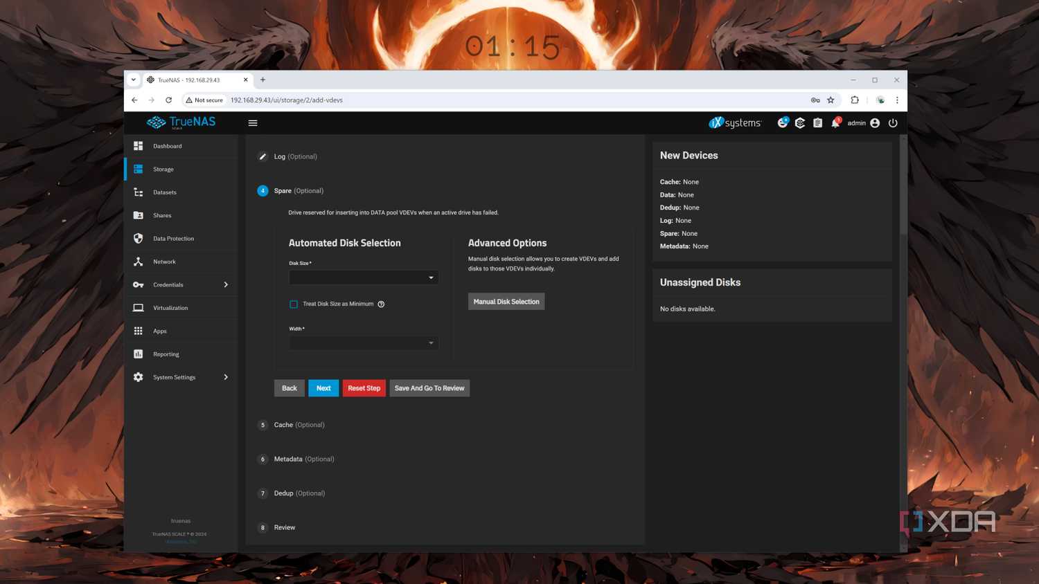 The option to set a spare drive in TrueNAS Scale