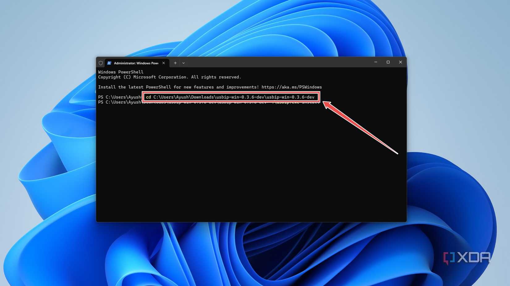 The command to switch to the USB/IP directory