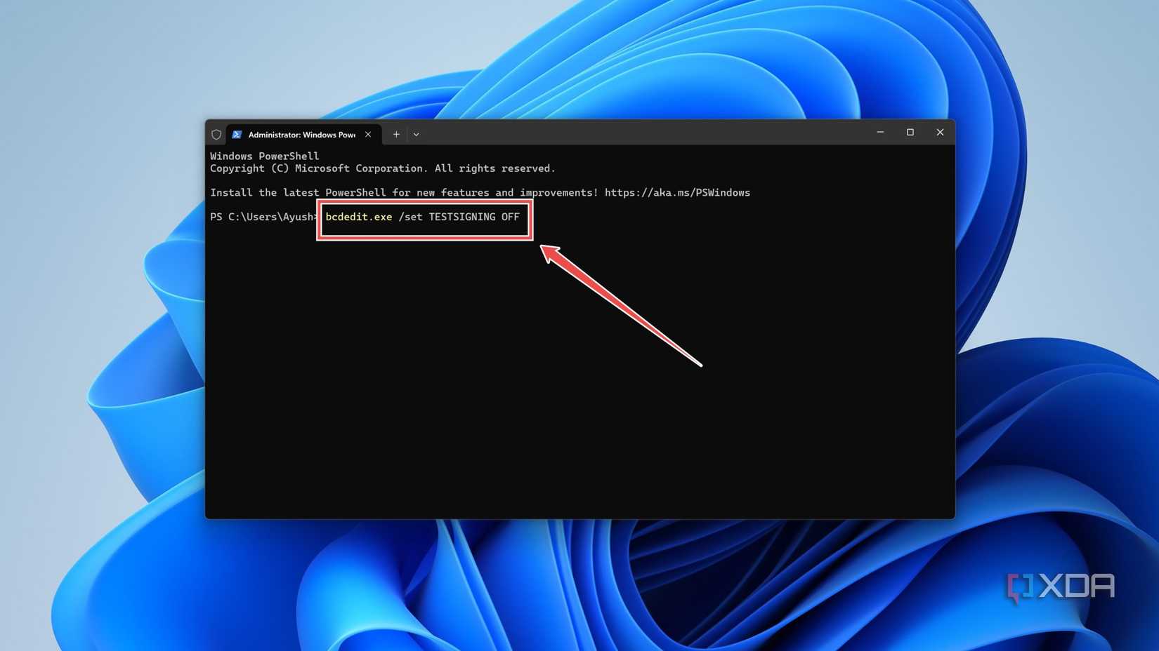 The command to exit the Test Mode in Windows 11