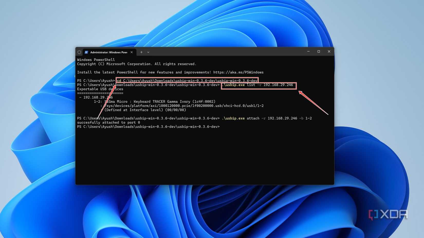 Checking the USB devices attached to the Raspberry Pi using USB/IP
