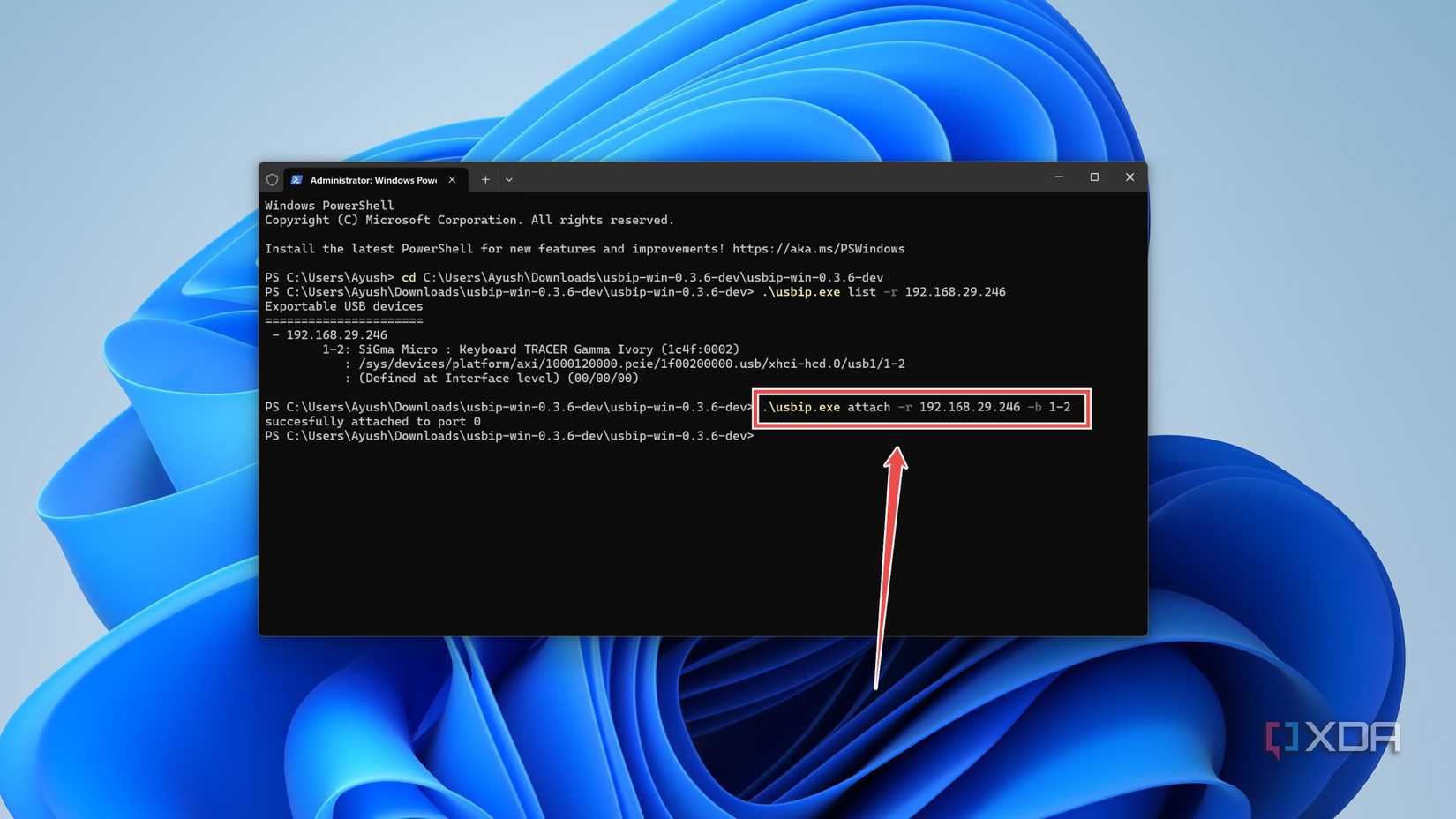 The command to connect to a Raspberry Pi USB/IP server