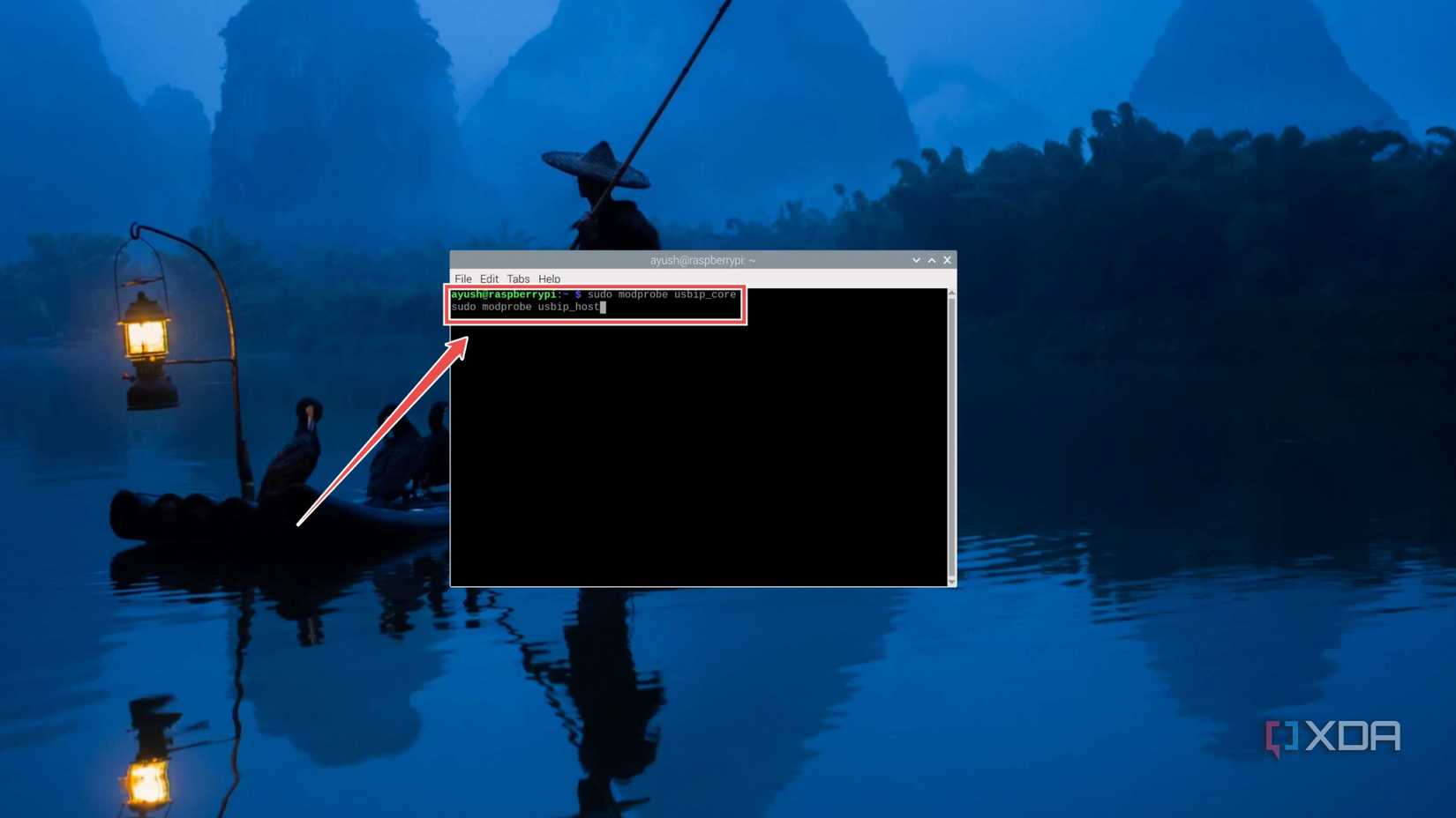 Using the modprobe command in the Raspberry Pi OS terminal