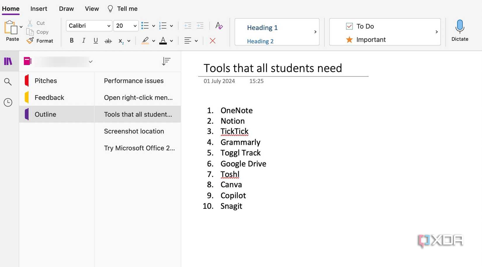 A OneNote notebook for a client
