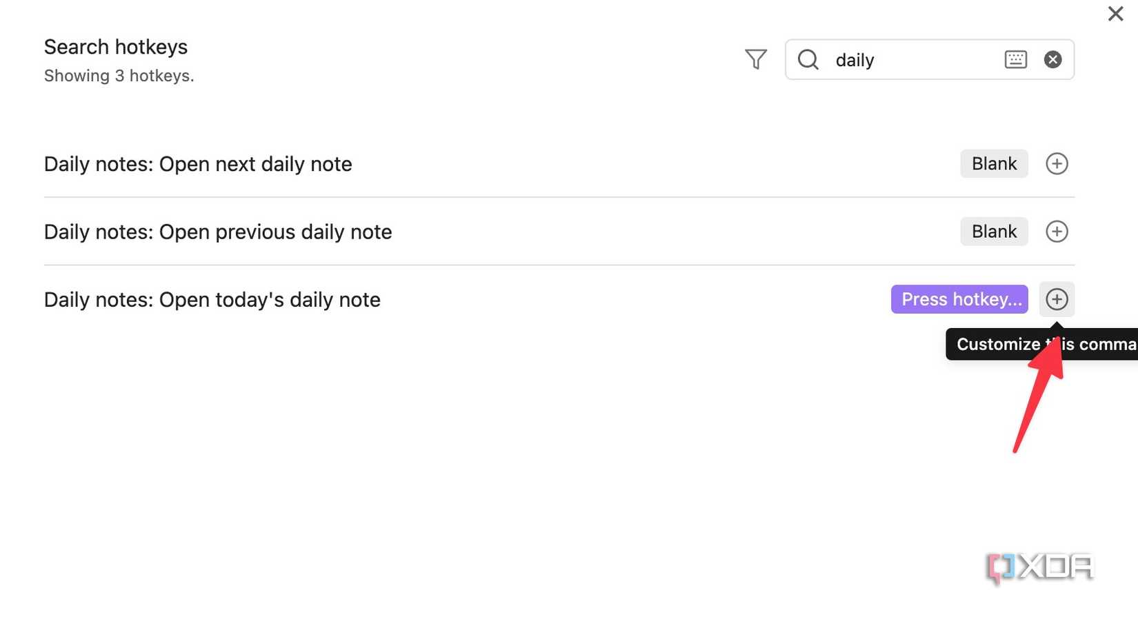 set daily notes hotkey