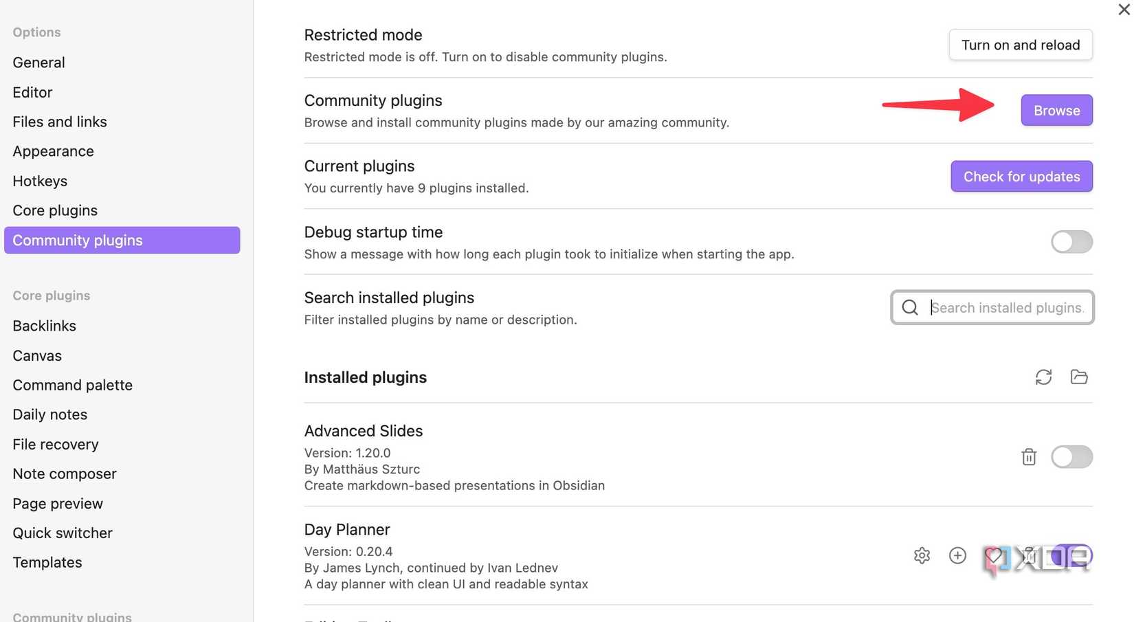 browse community plugins in Obsidian