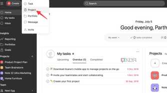 Create a new project in Asana