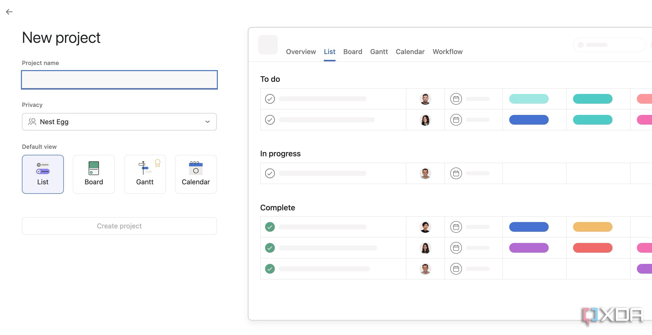 Asana new project