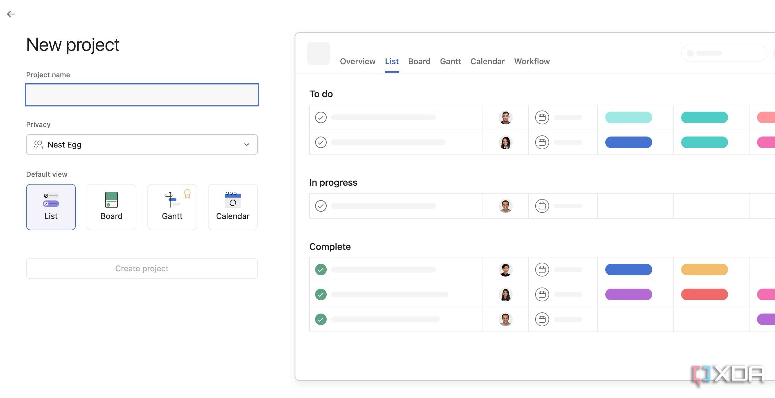 Asana new project