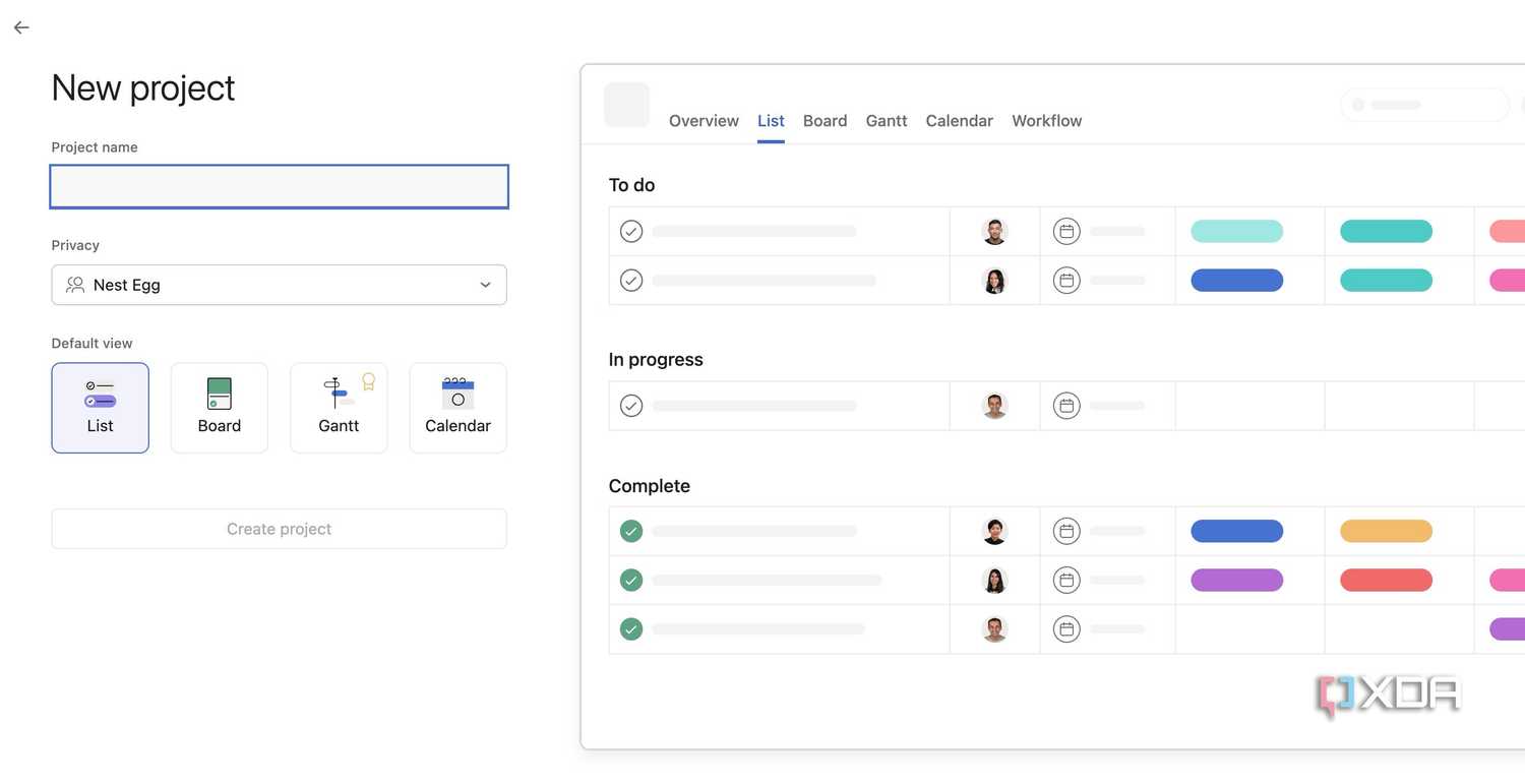 Asana new project