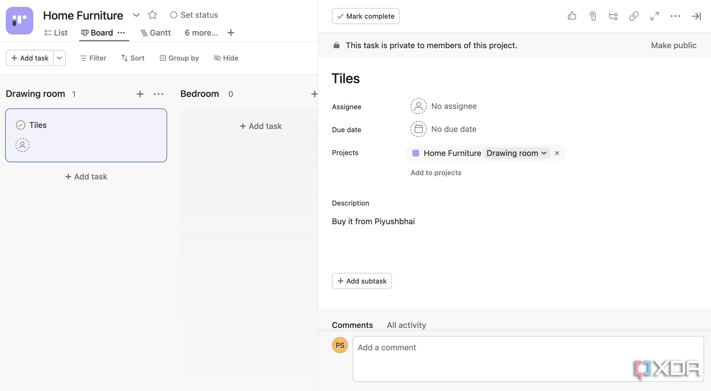 Asana task details